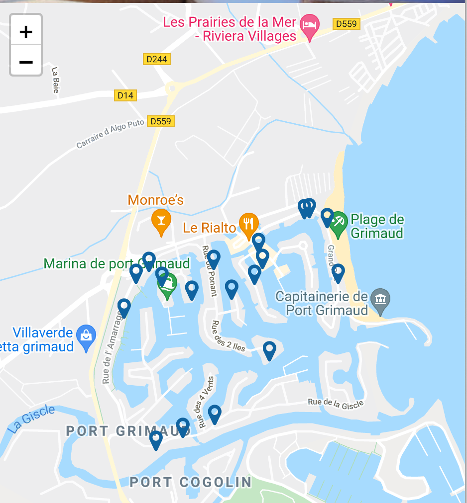 Plan des villas à louer à Port Grimaud